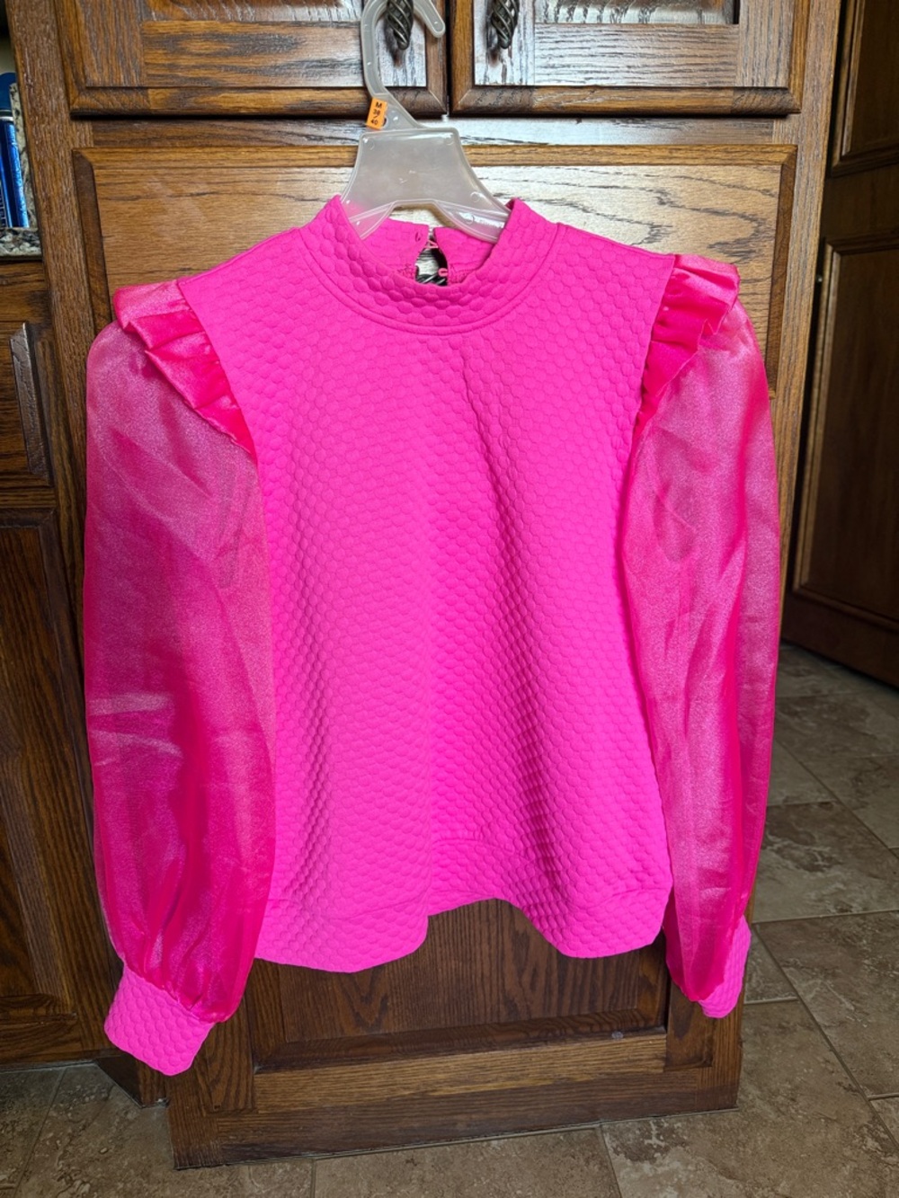 JODIFL Hot Pink Puff-Sleeve Textured Top